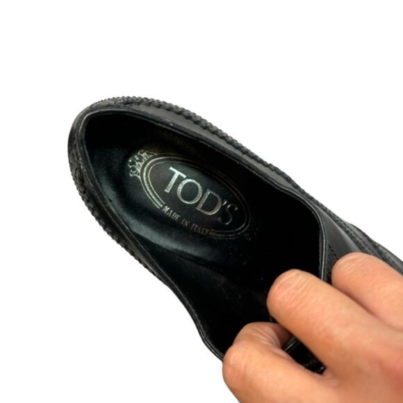 TOD'S Women's Black Leather Derby Style Pump Heels Size 38.5 Lace Up - Picture 3 of 10
